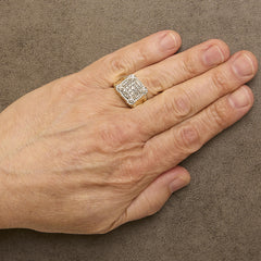 Men's 14K Yellow Gold Plated Sterling Silver 1.0 Cttw Diamond Square Motif Band Ring