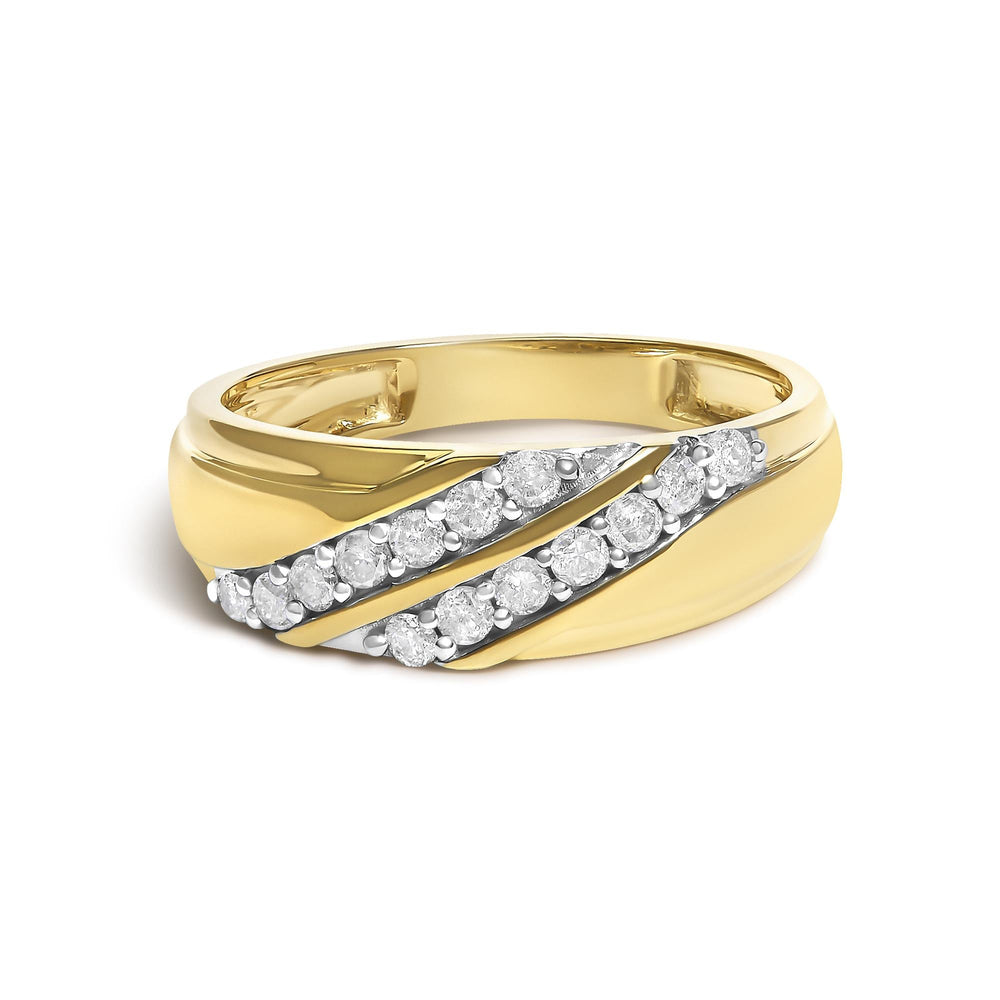 Men's 14K Yellow Gold Plated Sterling Silver 3/8 Cttw Diamond Crossover Band Ring