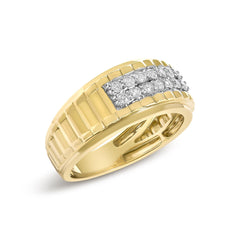 Men's 14K Yellow Gold Plated Sterling Silver 3/8 Cttw Diamond Ribbed Band Ring