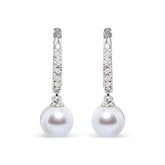10K White Gold 6x6 MM Cultured Freshwater Pearl and Diamond Accent Drop Huggy Earring (H-I Color, I1-I2 Clarity)