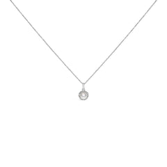 10K White Gold 5MM Cultured Pearl and Diamond Accent Halo Pendant Necklace