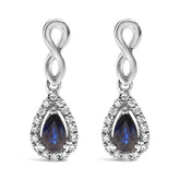 10K White Gold Pear Cut Blue Sapphire and 1/7 Cttw Diamond Infinity Drop and Dangle Earrings (I-J Color, I1-I2 Clarity)