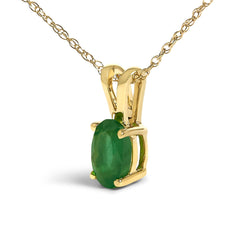 14K Yellow Gold Oval Green Emerald Solitaire Pendant Necklace - 18" Inches