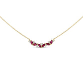 14K Yellow Gold Red Ruby and Diamond Trio Bar Line Necklace (I-J Color, SI2-I1 Clarity) - 18 inch