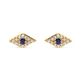 10K Yellow Gold Blue Sapphire and Diamond Accent Evil Eye Stud Earring (H-I Color, I1-I2 Clarity)