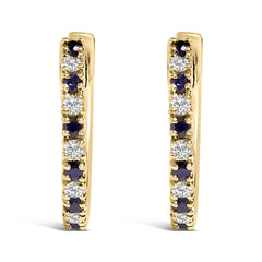 10K Yellow Gold Alternating Blue Sapphire 1/10 Cttw Diamond Huggy Hoop Earrings (I-J Color, I1-I2 Clarity)