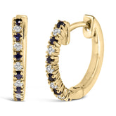 10K Yellow Gold Alternating Blue Sapphire 1/10 Cttw Diamond Huggy Hoop Earrings (I-J Color, I1-I2 Clarity)