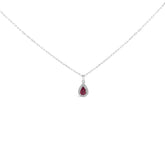 14K White Gold 6x4 Pear Red Ruby and Diamond Halo Pendant Necklace - 18" Inches