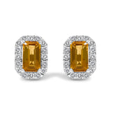 10K Gold 5x3mm Emerald-Cut Gemstone and 1/7 Cttw Diamond Halo Octagonal Stud Earrings (I-J Color, I1-I2 Clarity)