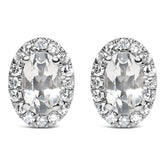 10K White Gold 5x3 MM Oval Cut Birthstone and Diamond Halo Stud Earrings (I-J Color, I1-I2 Clarity)