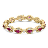 14K Yellow Gold 8x4 MM Marquise Red Ruby and 2.0 Cttw Diamond Vintage Style Oval Link Bracelet - 7.25"