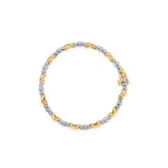 10K Two-Tone Gold 1/2 Cttw Diamond Alternating 3 Stone and X-Link 7" Bracelet (I-J Color, I2-I3 Clarity)