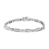 14K White Gold 2.0 Cttw Princess and Round Diamond Bar and Link Bracelet (I-J Color, I1-I2 Clarity) - 7.25" Inches