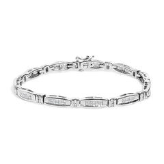 14K White Gold 2.0 Cttw Princess and Round Diamond Bar and Link Bracelet (I-J Color, I1-I2 Clarity) - 7.25" Inches