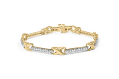 10K Yellow Gold 1.00 Cttw Pave Set Diamond Bar and X-Link 7" Bracelet (I-J Color, I3 Quality)