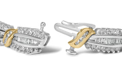 14K Two Tone Gold 3.00 Cttw Diamond Multi Row and S Link Bracelet (H-I Color, I1-I2 Clarity) - 7" Inches