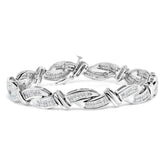 14K White Gold 4.0 Cttw Invisble Set Princess-Cut Diamond Wave Style Link Bracelet (H-I Color, SI2-I1 Clarity) - 7"