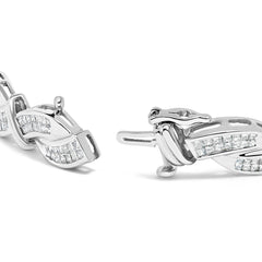 14K White Gold 4.0 Cttw Invisble Set Princess-Cut Diamond Wave Style Link Bracelet (H-I Color, SI2-I1 Clarity) - 7"