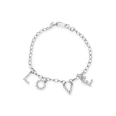 10k White Gold 1/6 Cttw Diamond "Love" Charm Cable Chain Bracelet (H-I Color, I1-I2 Clarity) - 7"