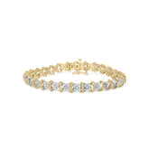 10K Yellow Gold Plated .925 Sterling Silver 2.0 Cttw Round Diamond Cluster "X" Shaped Link Bracelet (H-I Color, I3 Clarity) - 7"