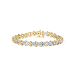 10K Yellow Gold Plated .925 Sterling Silver 2.0 Cttw Round Diamond Cluster "X" Shaped Link Bracelet (H-I Color, I3 Clarity) - 7"