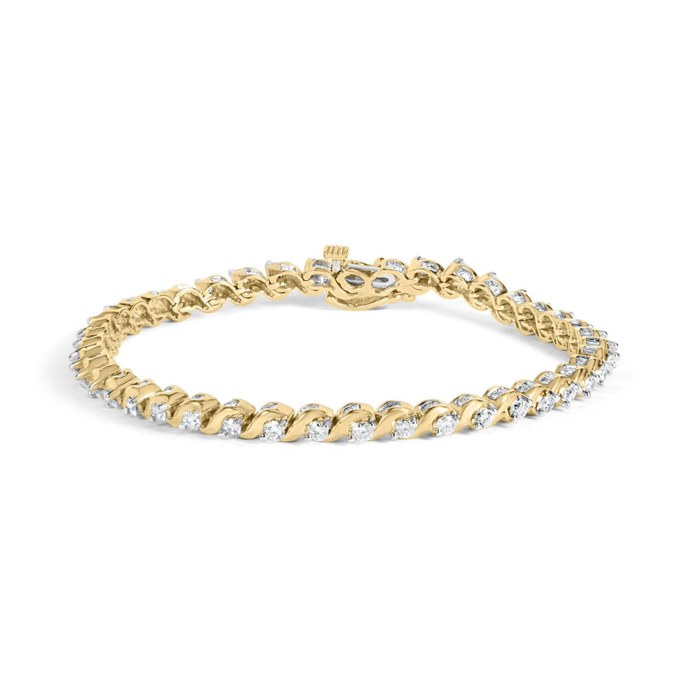 14K Yellow Gold 3 1/8 Cttw Diamond Swirl Link Bracelet (H-I Color, I1-I2 Clarity) - 7" Inches
