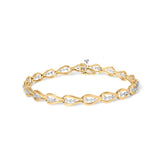 10k Yellow Gold 1/3 Cttw Diamond 3 Stone Teardrop Design Link Bracelet (I-J Color, I1-I2 Clarity) - 7.25" Inches