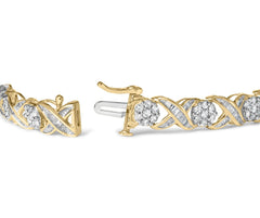 10K Yellow Gold 3.00 Cttw Round-Cut and Baguette-Cut Diamond 'XOXO' Floral Design 7.50" Bracelet (J-K Color, I1-I2 Clarity)
