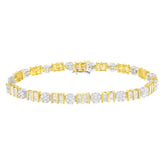 14K Gold 3-3/8 Cttw Round & Baguette-Cut Diamond Cluster Alternating Station 7" Tennis Bracelet (H-I Color, I1-I2 Clarity)