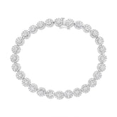 14K White Gold 3-3/4 Cttw Round-Brilliant Cut Diamond 7-1/4" Round Cluster Links Tennis Bracelet (I-J Color, SI2-I1 Clarity)