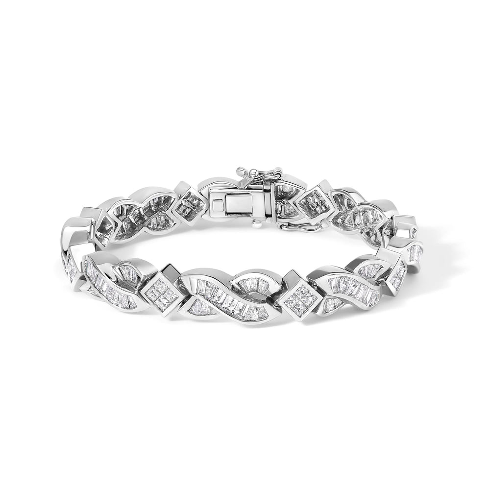 14K White Gold 8 1/5 Cttw Diamond Geometric Twisted Link Bracelet