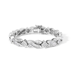 14K White Gold 8 1/5 Cttw Diamond Geometric Twisted Link Bracelet