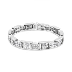 14K White Gold 10 5/8 Cttw Diamond Panel Link Bracelet - 7" Inches