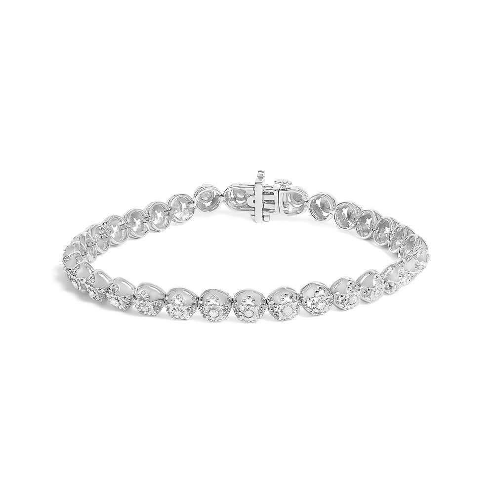 .925 Sterling Silver 1.0 Cttw Diamond Miracle-Plate Open Quatrefoil Flower Circle-Link 7" Tennis Bracelet (I-J color, I3 clarity)