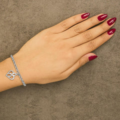 .925 Sterling Silver Open Heart with Center Vertical Infinity Chain Charm Bracelet - Size 7"