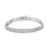 .925 Sterling Silver 2.0 Cttw Diamond Fan-Shaped Fancy Chevron Link Tennis Bracelet