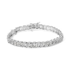 .925 Sterling Silver 2.0 Cttw Diamond Fan-Shaped Fancy Chevron Link Tennis Bracelet