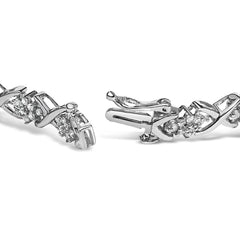 .925 Sterling Silver 1-1/2 Cttw Diamond Cluster X Link 7" Tennis Bracelet (I-J color, I3 clarity)