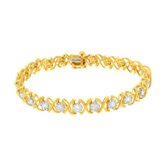 10K Yellow Gold Plated Sterling Silver 2 cttw Diamond "XOXO" Bracelet (J-K Clarity, I1-I2 Color) - Size 7.25"