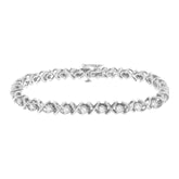.925 Sterling Silver 1 cttw Brilliant Round-Cut Diamond "X" Link Bracelet (I-J Clarity, I2-I3 Color) - Size 7"