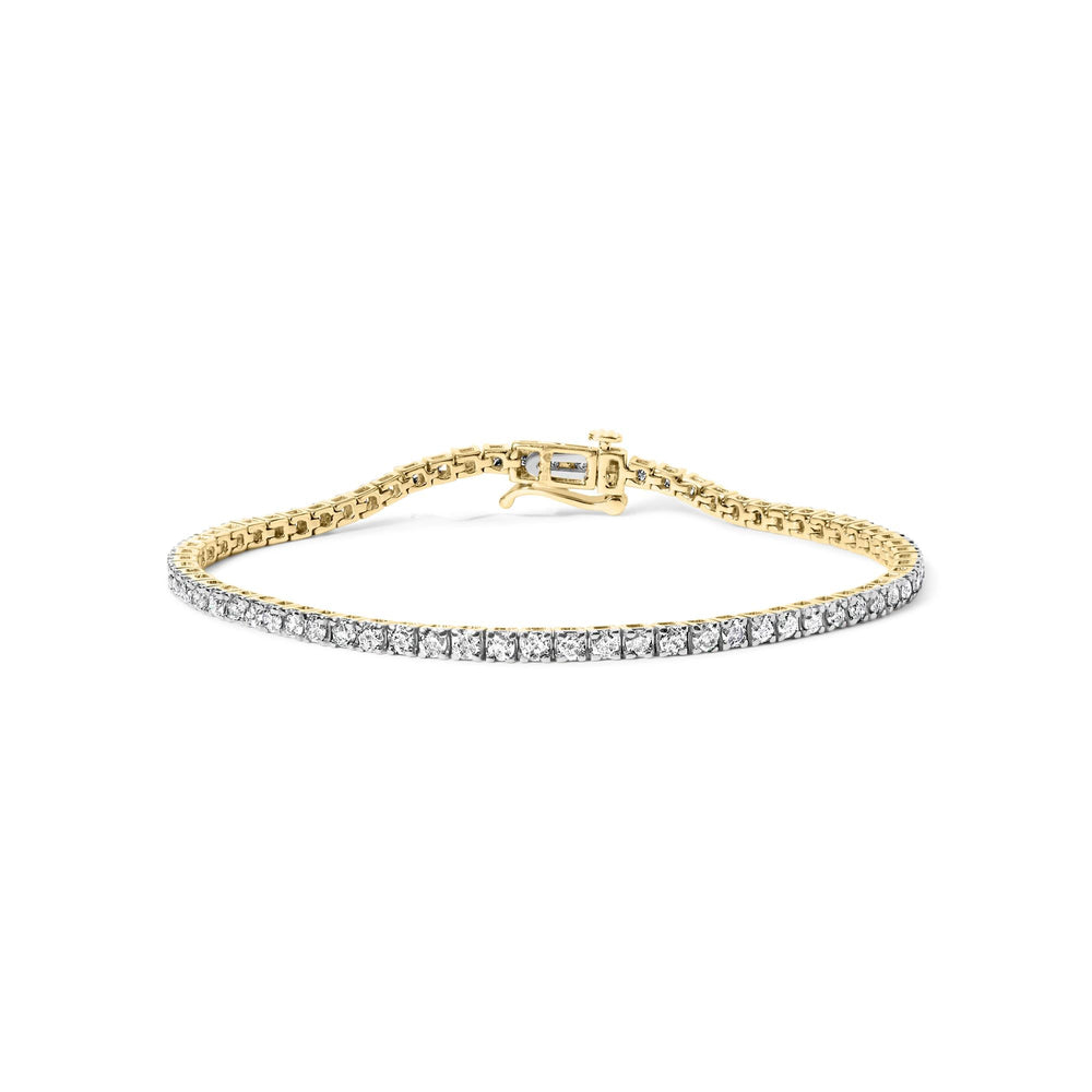 14K Yellow Gold Plated .925 Sterling Silver 3 cttw Diamond Tennis Bracelet - Size 7.25"
