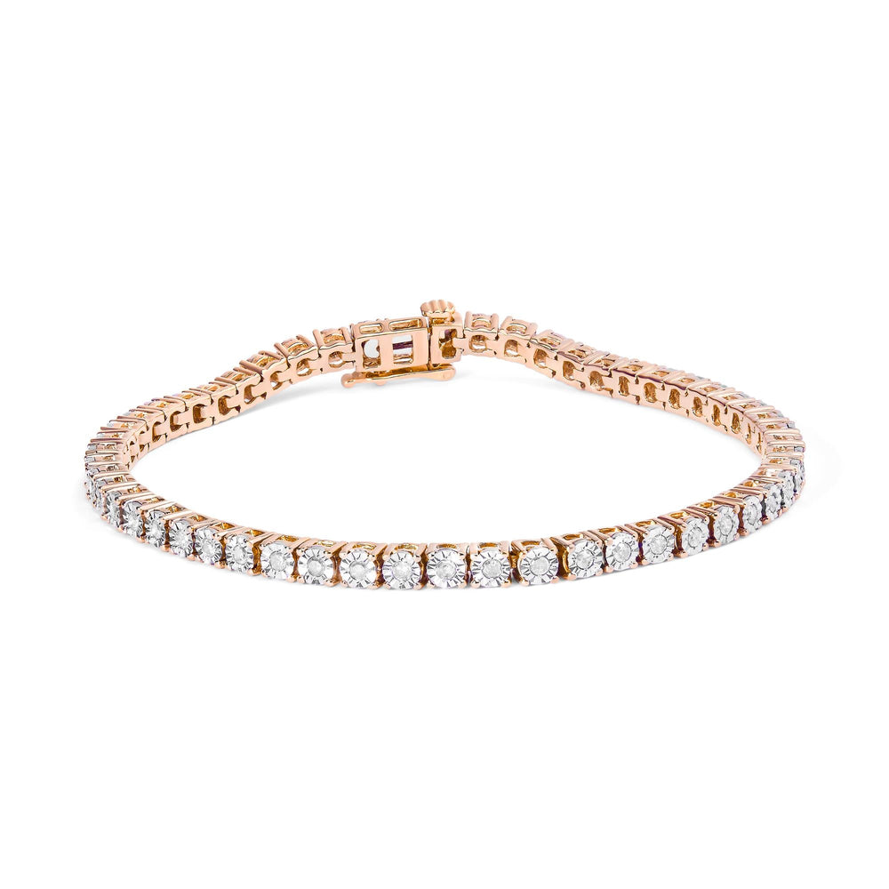 .925 Sterling Silver 1.0 Cttw Miracle-Set Diamond Round Faceted Bezel Tennis Bracelet (I-J Color, I3 Clarity)