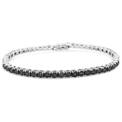 .925 Sterling Silver 1.0 Cttw Miracle-Set Treated Black Diamond Round Miracle Plate Tennis Bracelet (Black Color, I3 Clarity) - 7.25"