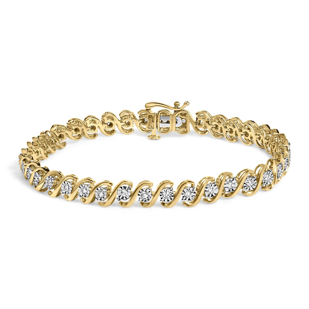 14K Yellow Gold Plated .925 Sterling Silver 1/2 Cttw Round Miracle-Set Diamond S-Curve Tennis Bracelet (I-J Color, I3 Clarity) - 7"
