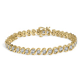 14K Yellow Gold Plated .925 Sterling Silver 1/2 Cttw Round Miracle-Set Diamond S-Curve Tennis Bracelet (I-J Color, I3 Clarity) - 7"