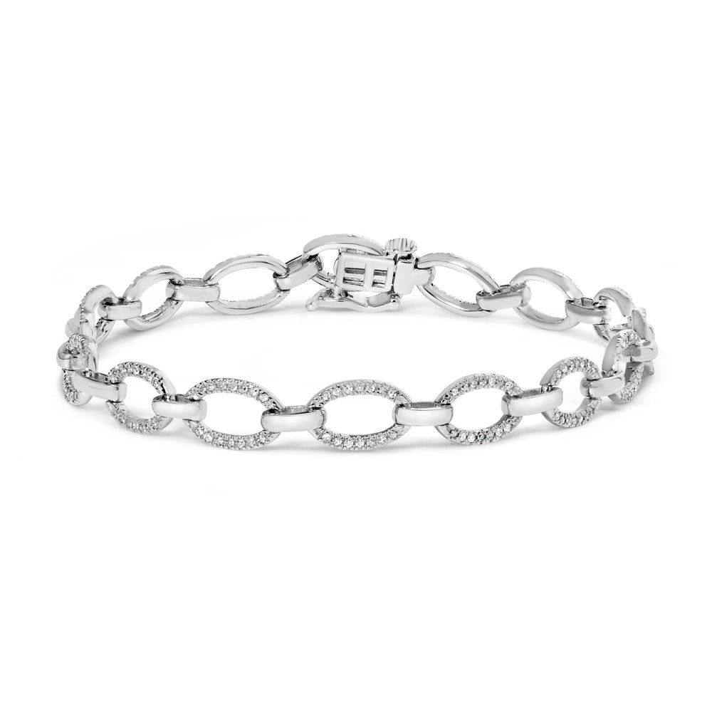 .925 Sterling Silver 1/2 Cttw Diamond Oval Link Bracelet (I-J Color, I3 Clarity) - Size 7.25
