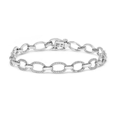 .925 Sterling Silver 1/2 Cttw Diamond Oval Link Bracelet (I-J Color, I3 Clarity) - Size 7.25