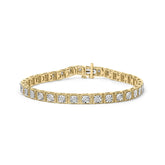 14K Yellow Gold Plated .925 Sterling Silver 1.0 Cttw Miracle Set Diamond Milgrain Link Tennis Bracelet (I-J Color, I2-I3 Clarity) - 7" Inches