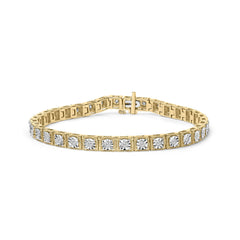 14K Yellow Gold Plated .925 Sterling Silver 1.0 Cttw Miracle Set Diamond Milgrain Link Tennis Bracelet (I-J Color, I2-I3 Clarity) - 7" Inches