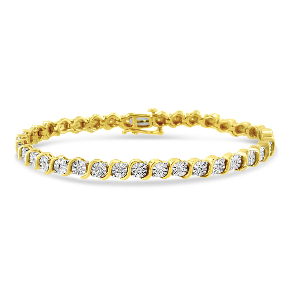 .925 Sterling Silver 1/4 Cttw Diamond Round Miracle Plate and "S" Link Tennis Bracelet (I-J Color, I2- I3 Clarity) - 7"